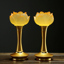 Lotus lamp Buddha lamp Pair of pure Copper led glass lotus lamp Lotus lamp Household lamp for Buddha