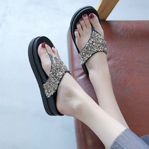 European station ins tide slippers women wear 2021 summer new sequins thick bottom muffin sandals fashion Flip-flops