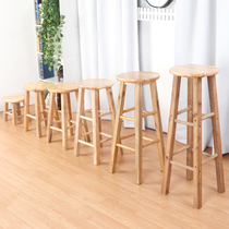 Household small bench Adult tasteless solid wood stool Log bar stool round stool Oak ladder stool High stool bar chair