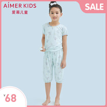 Adoring childrens fantasy unicorn print girls girls female treasure 3 years old short-sleeved home clothes top three-point pants