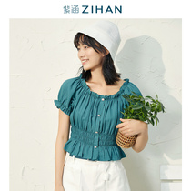 Purple Culvert Summer Dress New Floral Side Lined with Shoulder Pure Color Casserin cassera BM Wind Short Foam With Blister Sleeves Slim blouse