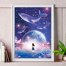 Dolphin girl cross stitch thread embroidery bedroom new 2021 cartoon character beautiful dream starry sky handmade small embroidery