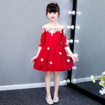  Childrens wedding dress Girls one-shoulder princess dress Flower girl evening dress Small host piano performance suit Autumn
