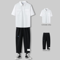 Lapel polo shirt mens fashion brand Hong Kong style summer ruffian handsome suit American mens high-end led t-shirt short-sleeved top