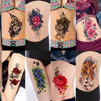 Emulated 3D floral-style scar tattoo with female waterproof persistent peach rose lotus half-arm belly sexy stickers