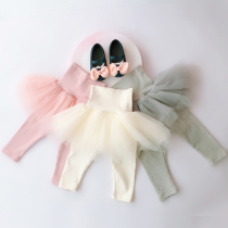 Princess style female treasure high waist belly protector culottes Spring childrens clothing girl puffy yarn childrens fake two-piece leggings
