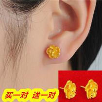 Zhou Dafu Huanmei Rose Flower 18K Gold ear nail Ball frosted pure gold color 999 foot gold ear decoration Womens post