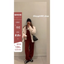 HEYGIRL black elder brother high waist slim straight tube corduroy back pants female Korean loose wide leg casual pants Spring