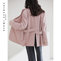 Senior sense pink blazer women spring and autumn 2021 New temperament design sense leisure suit top split
