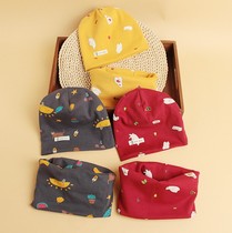 Double layer 1-6 years old autumn and winter new childrens cartoon cap Baoshou hat dinosaur bib