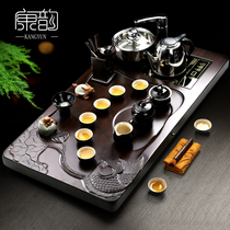 Kangyun ink color tea set electromagnetic tea stove four-in-one set ebony solid wood tea plate set ceramic kung fu tea