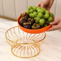 Nordic orange ceramic fruit plate modern light luxury style living room coffee table table table countertop round metal fruit basket decoration