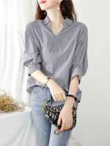 Plaid Shirt Woman Spring Summer 2022 New Design Sense Han Version slim fit Fashion Temperament 100 Hitch Sleeve Shirt
