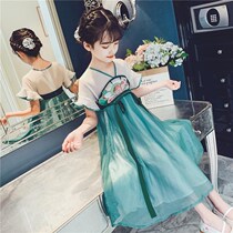 Girls Hanfu summer new short-sleeved thin section Chinese style super fairy elegant costume fairy princess childrens dress
