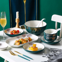 High value dishes set ceramic household dishes instant noodles bowl soup bowl fruit bowl single Bowl chopsticks tableware light luxury