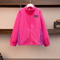 2020 winter stand-up collar sports jacket female fat mm230 catties large size color matching polar fleece with casual warm sweater