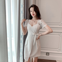 2022 Summer thin Folds Irregularly cashew lace dress Dress Girl Nightclub Sexy style Hip Short Skirt