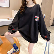 Hong Kong trendy brand loose black sweater women 2022 Korean version spring and autumn new all-match round neck casual white top