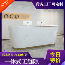 Lacquered marble quartz stone front desk curved reception desk fashion cashier desk corporate hotel office reception table
