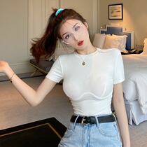 Pure cotton white short sleeve T - shirt woman summer 2023 new Han edition of a thin short cloth of the navel coat