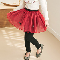 Boat mouse girls pants culottes fake two-piece mesh pants skirt Girls children leggings Autumn and winter velvet thickened outer wear