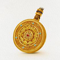 Chow Tai Fook Huanmei 18K gold silk inlay five blesseful Ruyi complete treasure charm pendant pendant necklace gift