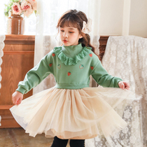 Boat Mouse Girl Dress Autumn and winter skirt Western style velvet thickened turtleneck printed baby yarn skirt Childrens princess skirt