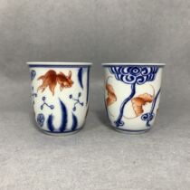 Jingdezhen inventory ceramic hand-painted Wufu pattern fish bath tea cup Kung Fu Tea Cup Master Cup kung fu tea set