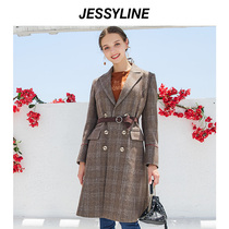 220% special sale Jess Lai jessyline fashion plaid coat women English style long woolen coat