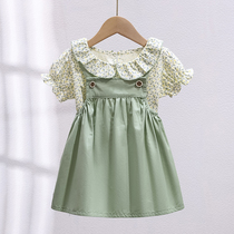 Girls' dress Summer 2022 New children's pedestrian shirt belt skirt Two sets of princess skirt thin