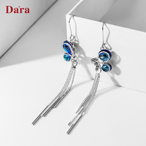 Silver Hook Butterfly Tassel Earrings Female Long Model 2021 Summer New Tide Advanced Sense Synthetic Crystal Ear Jewelry