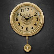 Eurostyle minimalist pure brass clock living room home hanging bell light extravagant modern decoration mute creative fashion wall-mounted table