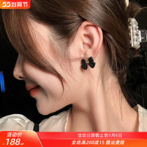 South Korea Black Bow Tie Earrings Autumn Winter Small CrowdDesign Sense Superior Method Ear Nail Brief Lady Small Ear Accessories