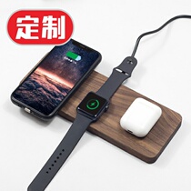 Wooden three-in-one suitable for iPhone Watch Apple mobile phone watch headphones Wireless Charger logo Customized