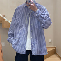 Striped shirt men long sleeve autumn harbor wind loose casual shirt ins trend youth Korean handsome coat