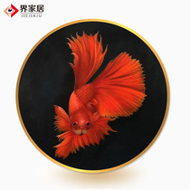 World Home Oil Painting Pure Hand-painted Living Room Chinese Style Decoration Painting Year Over Year Old Genguan Restaurant Round Light Lavish Hanging Painting Fish