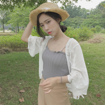 Sunscreen shirt women's short coat summer cardigan sunscreen coat with small shawl thin chiffon shirt fairy coat