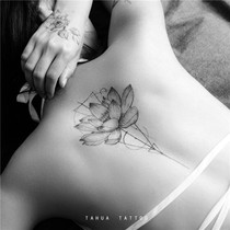 She draws sexy lotus flower spine tattoo stickers back lotus flower large pattern waterproof women long lasting flower arm paper men