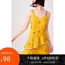Lily spring new womens young business color webbing ruffle ruffle yellow suspender dress 7952