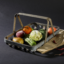 Bamboo-knitted galvanized lifting basket fruit pan fruit-vegetable basket bamboo-woven containing basket home contained hollowed-out woven basket bamboo tray