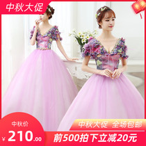 New colored yarn wedding dress stage solo art Test Studio costume long female host performance dress