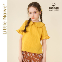 LittleNaive little innocent girl doll collar shirt cotton summer new ginger little girl shirt