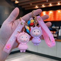 Couple Cute Circle Ring Cartoon Paparazzi Bag Pendant Creative Drop Glue Car Key Chain Bag Hang Accessories Key Buckle