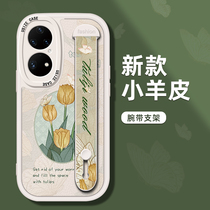 Tulips apply Huawei p50pro mobile phone shell 50e small lambskin soft new 30 protective sleeve p60pro bracket wristband 40 Cartoon lens full bag ins wind small crowdsourced high level sensation net red
