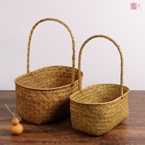 Seaweed storage box Rattan woven bamboo woven straw woven desktop living room coffee table storage basket Kitchen woven storage storage basket