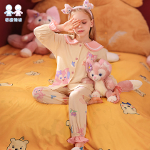 Spring New Children's Pajamas Women's Pure Cotton Baby Long Sleeve Thin Little Girl's Big Boy Princess Home Clothes Set