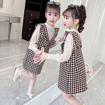 Girls  autumn suit 2020 new spring and autumn Western style childrens long-sleeved vest strap skirt suit