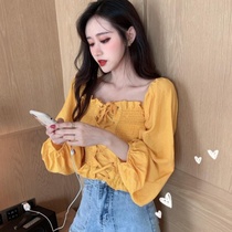 French vintage sweet foreign style shoulder temperament thin waist long sleeve shirt blouse 2021 Autumn New