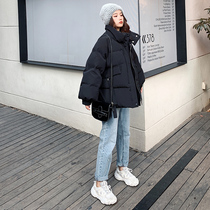 Black Short down Down Cotton Clothing Womens Bread Wear port Wind Winter Small sub-Han version Thickened Cotton Coat Student Coat