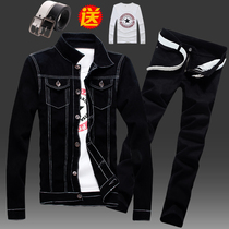 2021 Spring and Autumn new denim suit mens trend Korean slim denim jacket set of outer clothes men